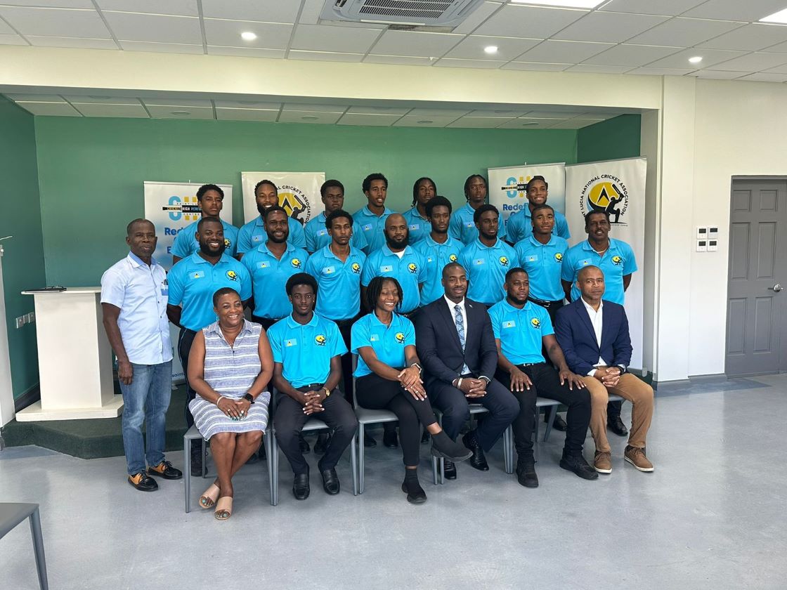 saint lucia cricket: Athletes and officials (seated centre Minister Hon Kenson Carsimir)